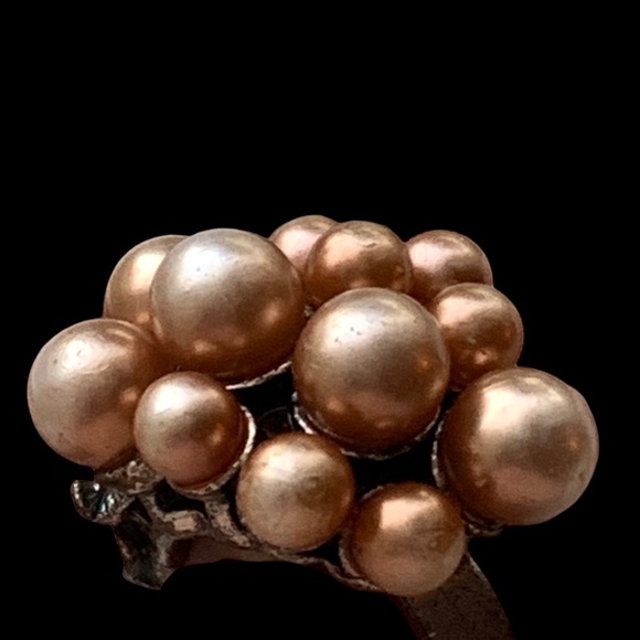 Vintage Champagne Faux Pearl Cluster Adjustable Ring Women’s Jewelry - Picture 5 of 9
